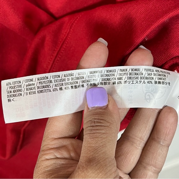 Disney Red Sweatshirt Embroidered Mickey Hands Heart Rainbow Size XS - Picture 5 of 6